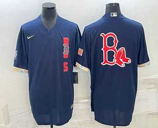 Men%27s Boston Red Sox Big Logo Navy Blue 2021 MLB All Star Stitched Cool Base Nike Jersey